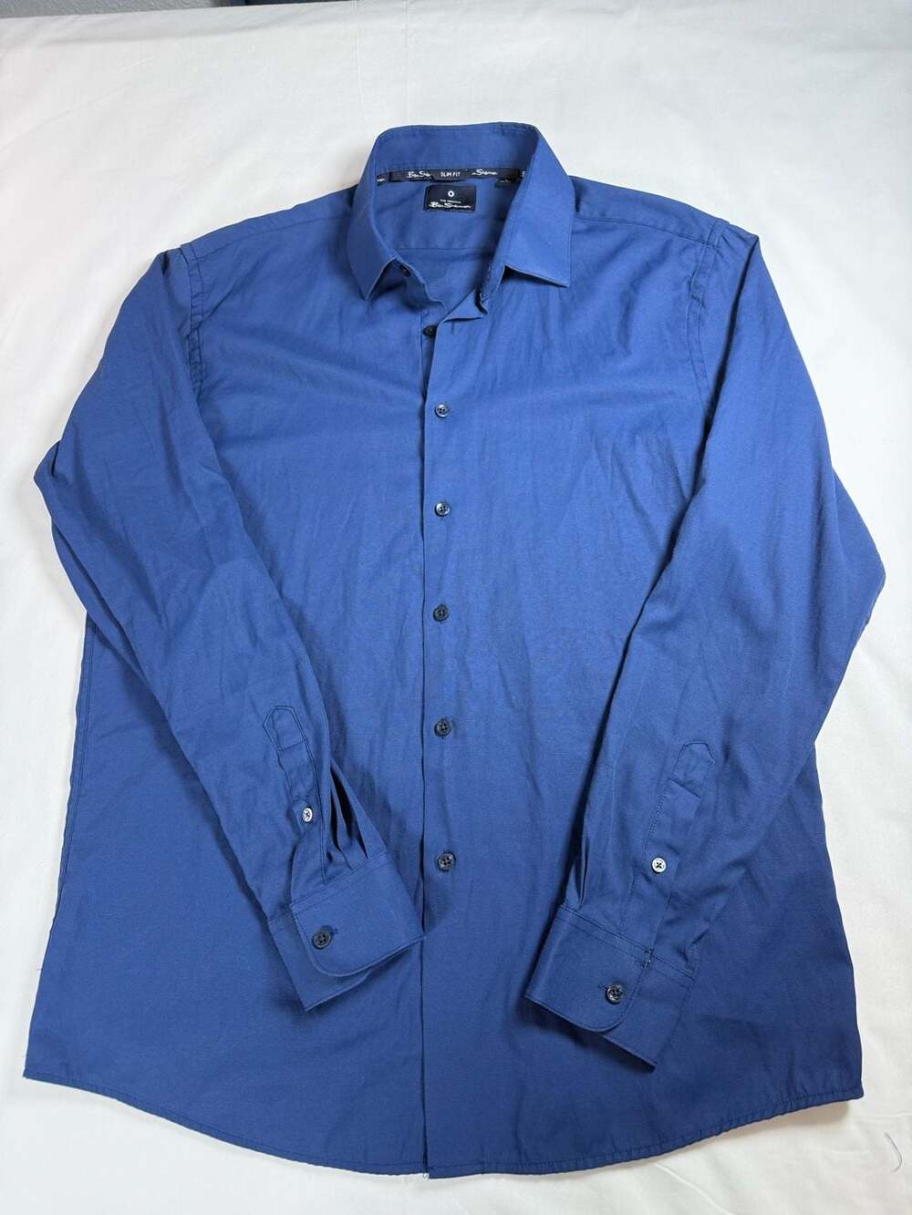 Ben Sherman Slim Fit Long Sleeve Button Up Shirt Size 16/16.5 34/35 Blue
